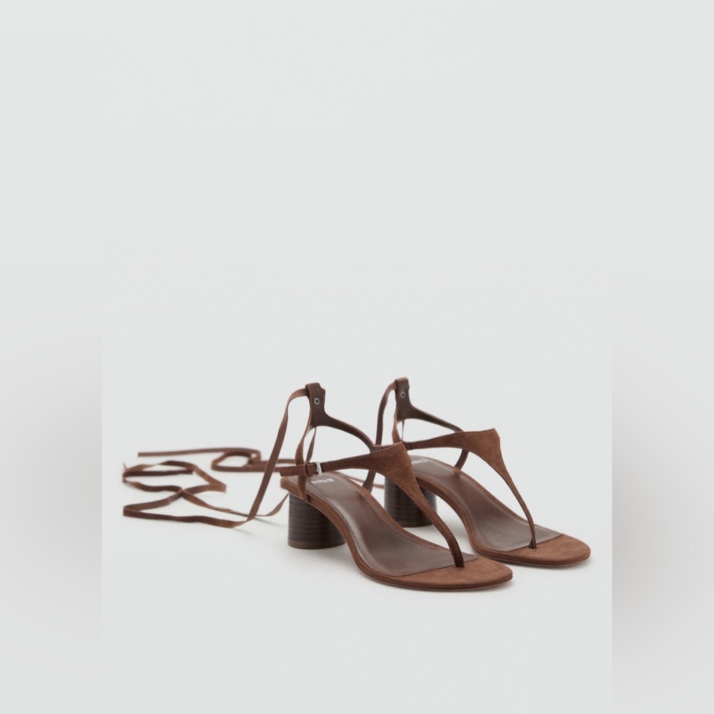 NIB MANGO Suede Leather Heeled Sandal